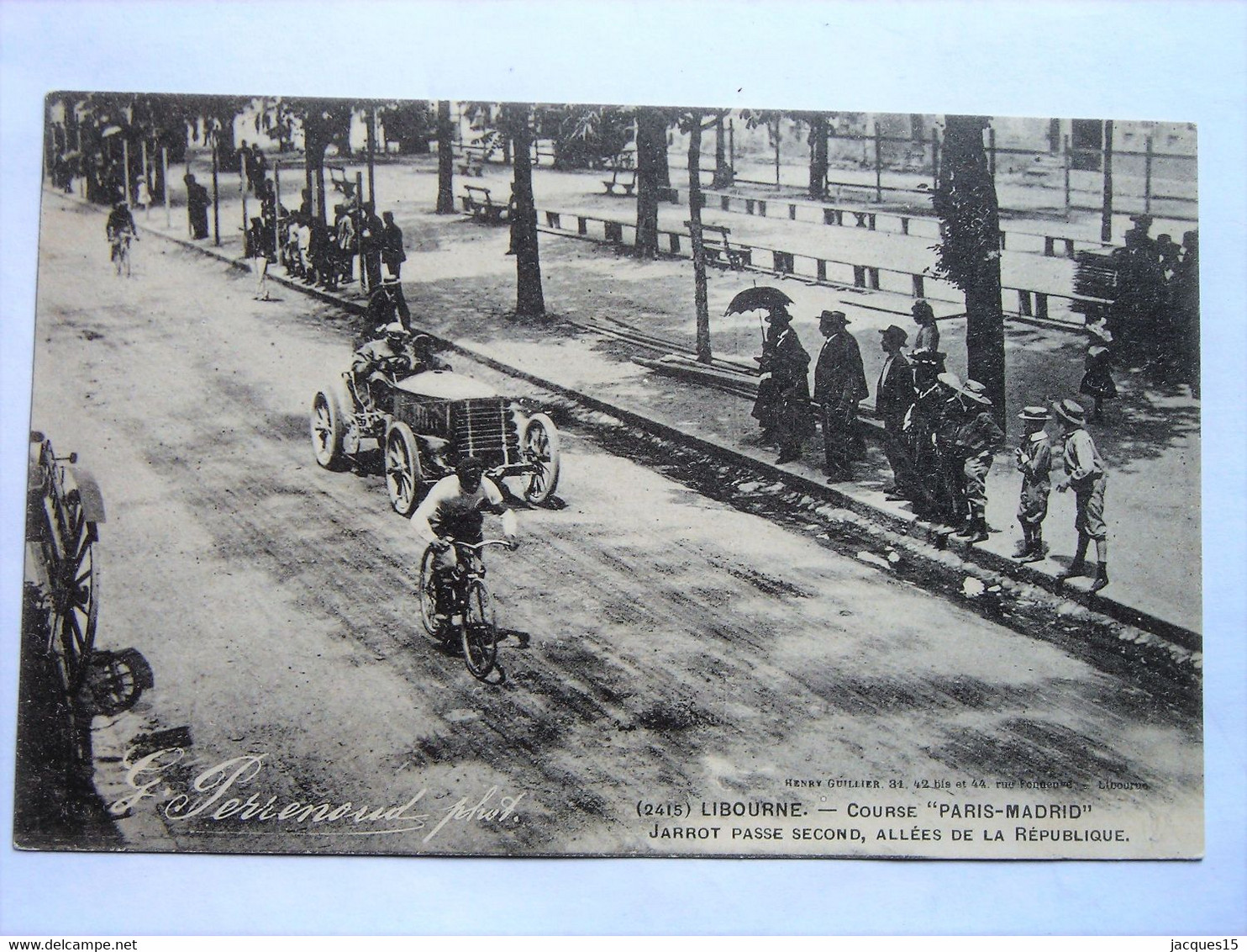 Belle  CPA  Automobile Course  PARIS MADRID à LIBOURNE :Jarrot Passe Second ,allée De La République - Libourne