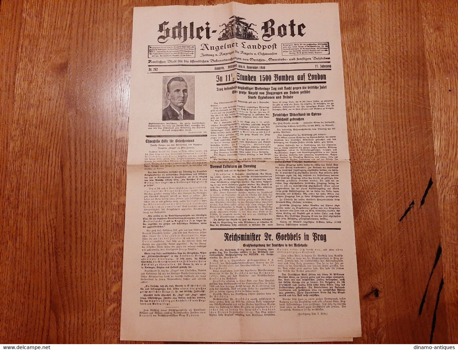 1940 Zeitung Angelner Landpost Schlei Bote 6. November 1940 Kappeln - Deutsch