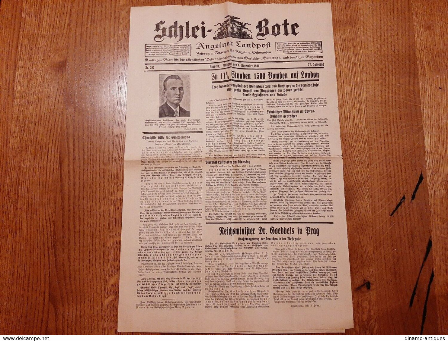 1940 Zeitung Angelner Landpost Schlei Bote 6. November 1940 Kappeln - Tedesco