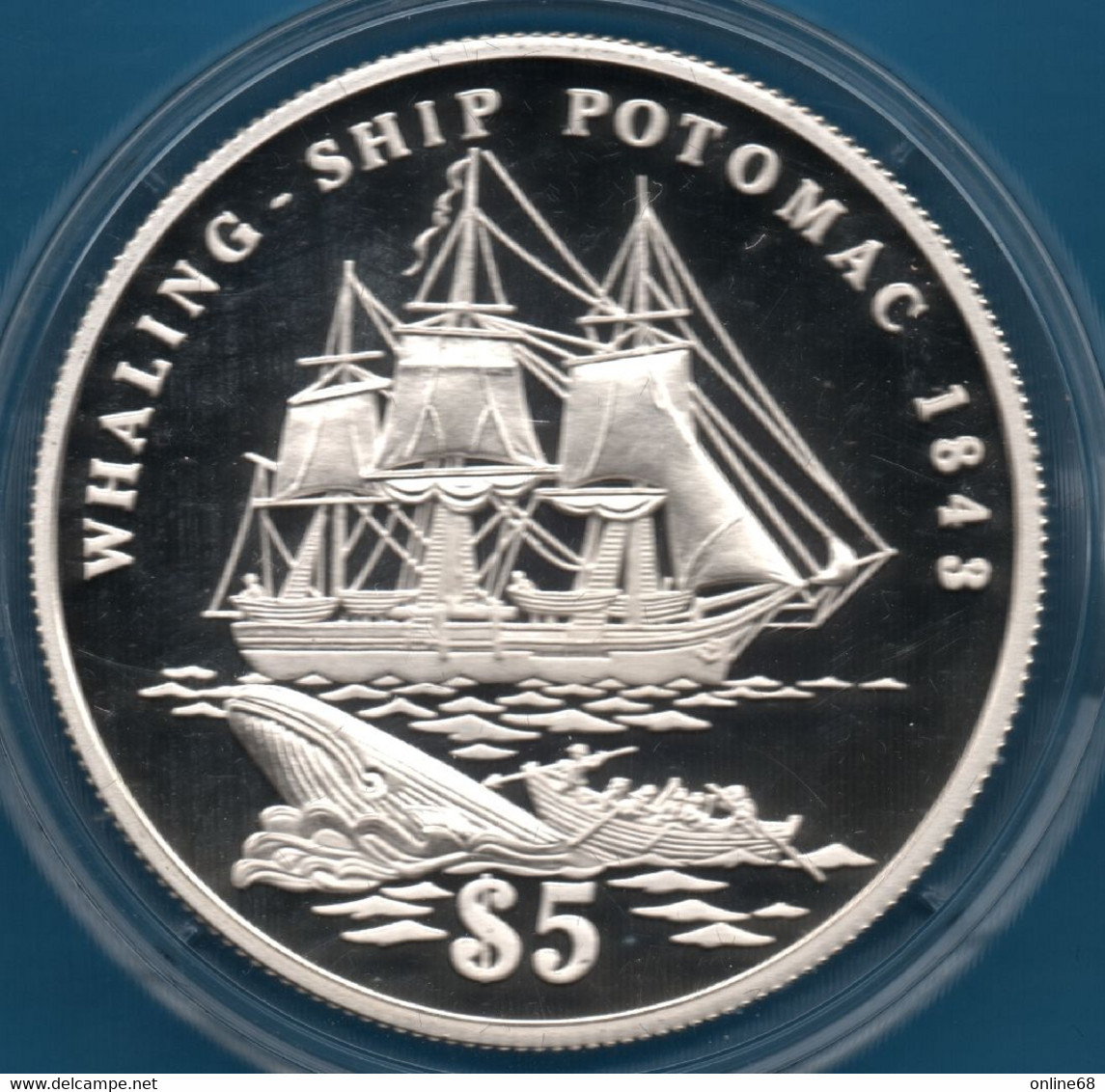 KIRIBATI 5 DOLLARS 1998 Argent 925‰ Silver  PROOF WHALING-SHIP POTOMAC 1843 Baleine - Kiribati