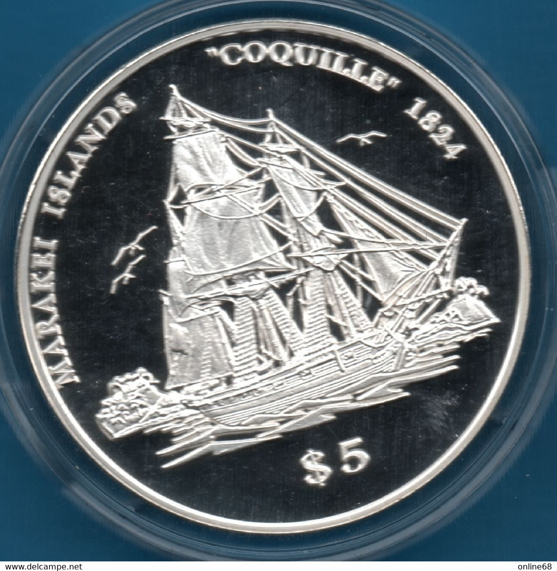 KIRIBATI 5 DOLLARS 1999 Argent 925‰ Silver  PROOF "Coquille 1824 " Marakei Islands - Kiribati