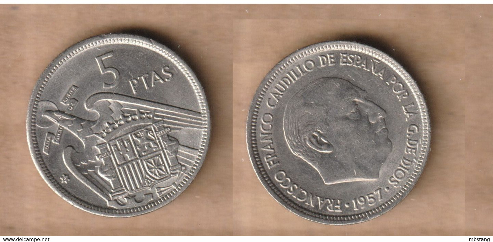 ESPAÑA  5 Pesetas - 1957 * 71   5.75 G • ⌀ 23 Mm KM# 786, Cal# 49, Schön# 34  Sin Circular / Uncirculated - 50 Pesetas