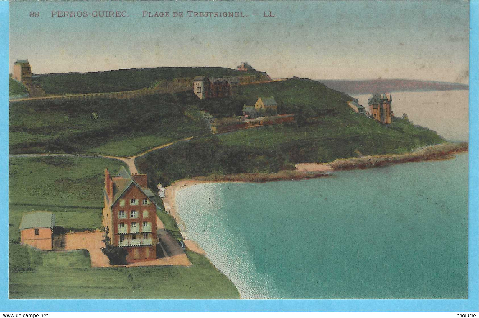 Perros-Guirec-Côtes-d'Armor-+/-1910-La Plage De Trestrignel-Villas-colorisée - Perros-Guirec