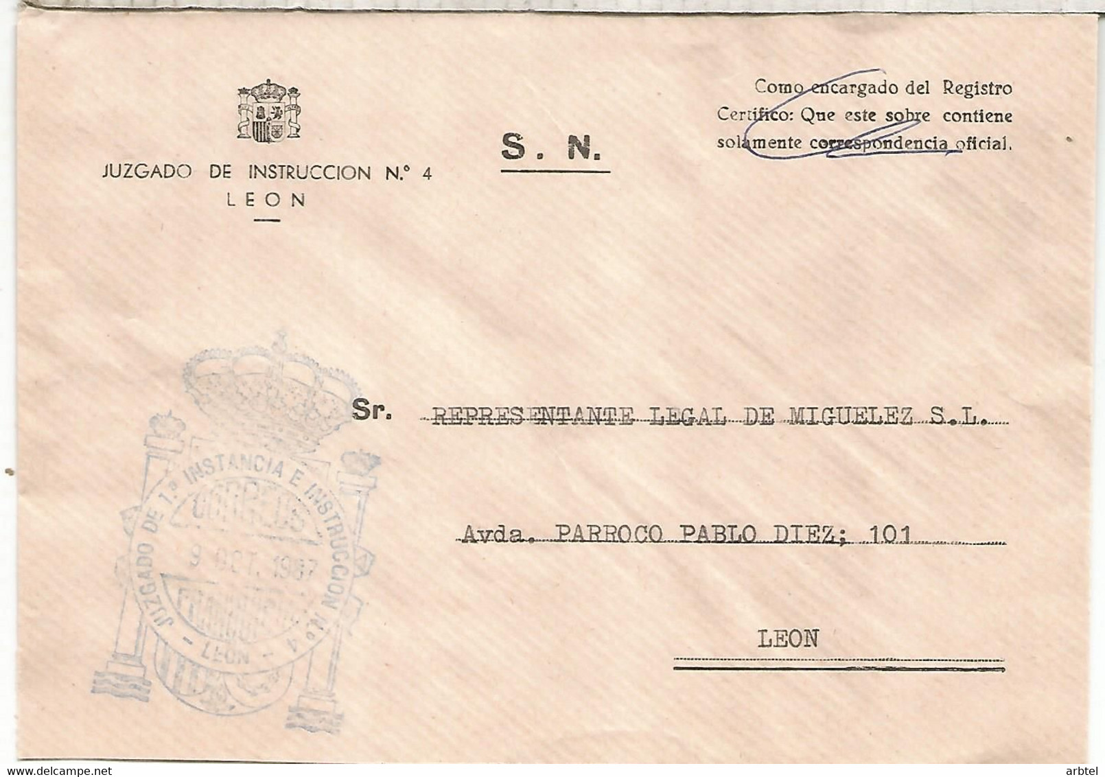 LEON CC FRANQUICIA JUZGADO DE INSTANCIA NUM 4 1987 - Franchise Postale