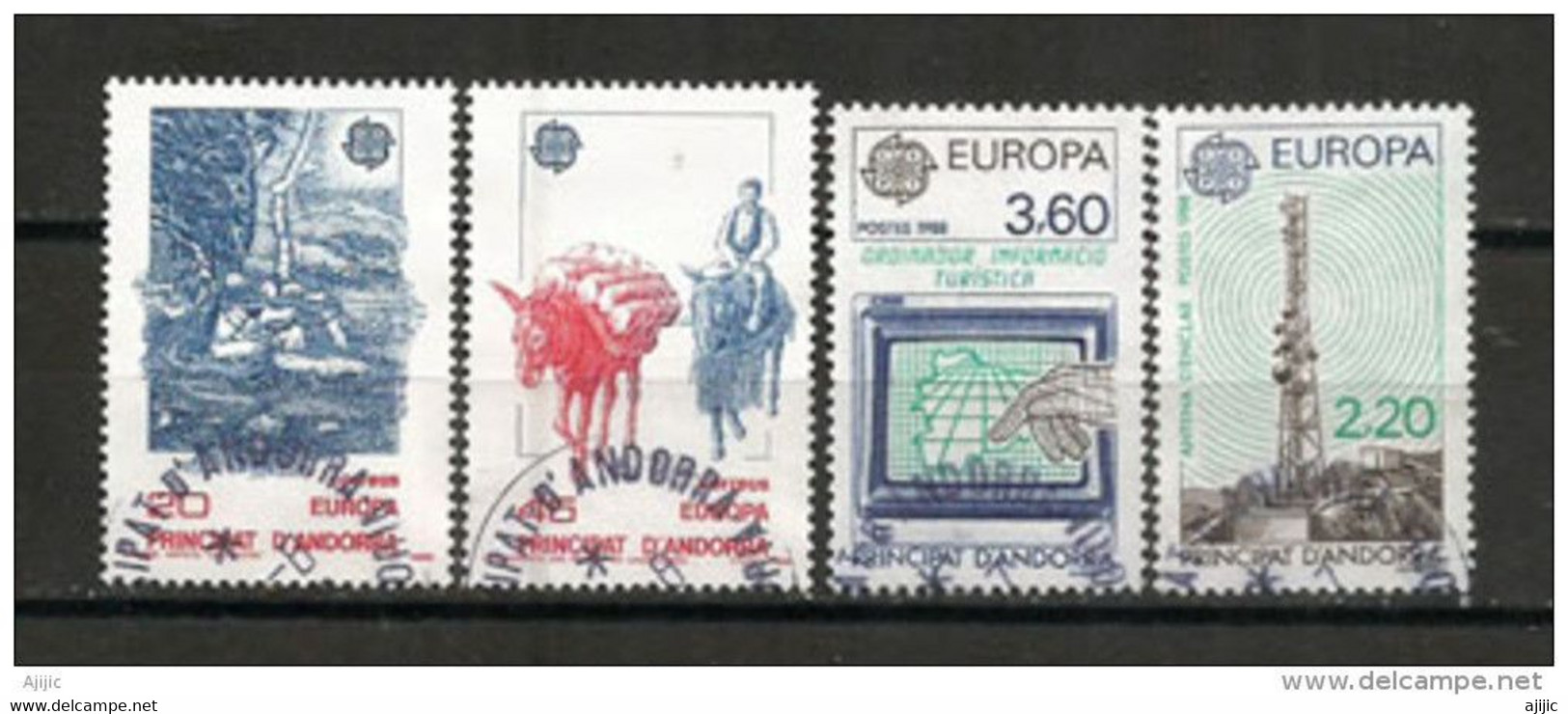 ANDORRA /ANDORRE.Europa 1988, Communications Anciennes Et Modernes, 4 Timbres Oblitérés, 1 ère Qualité - Usados