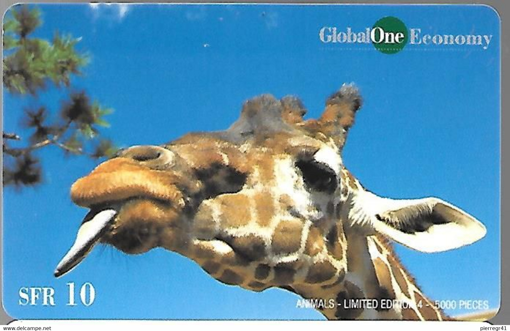 CARTE-PREPAYEE SUISSE-10CHF-GLOBAL ONE ECONOMY--TETE DE GIRAFE-5000Ex-Gratté-Plastic Epais Glacé-TBE - Giungla