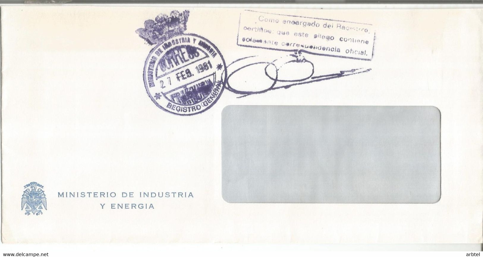 CC CON FRANQUICIA MINISTERIO DE INDUSTRIA Y ENERGIA 1981 - Franchise Postale