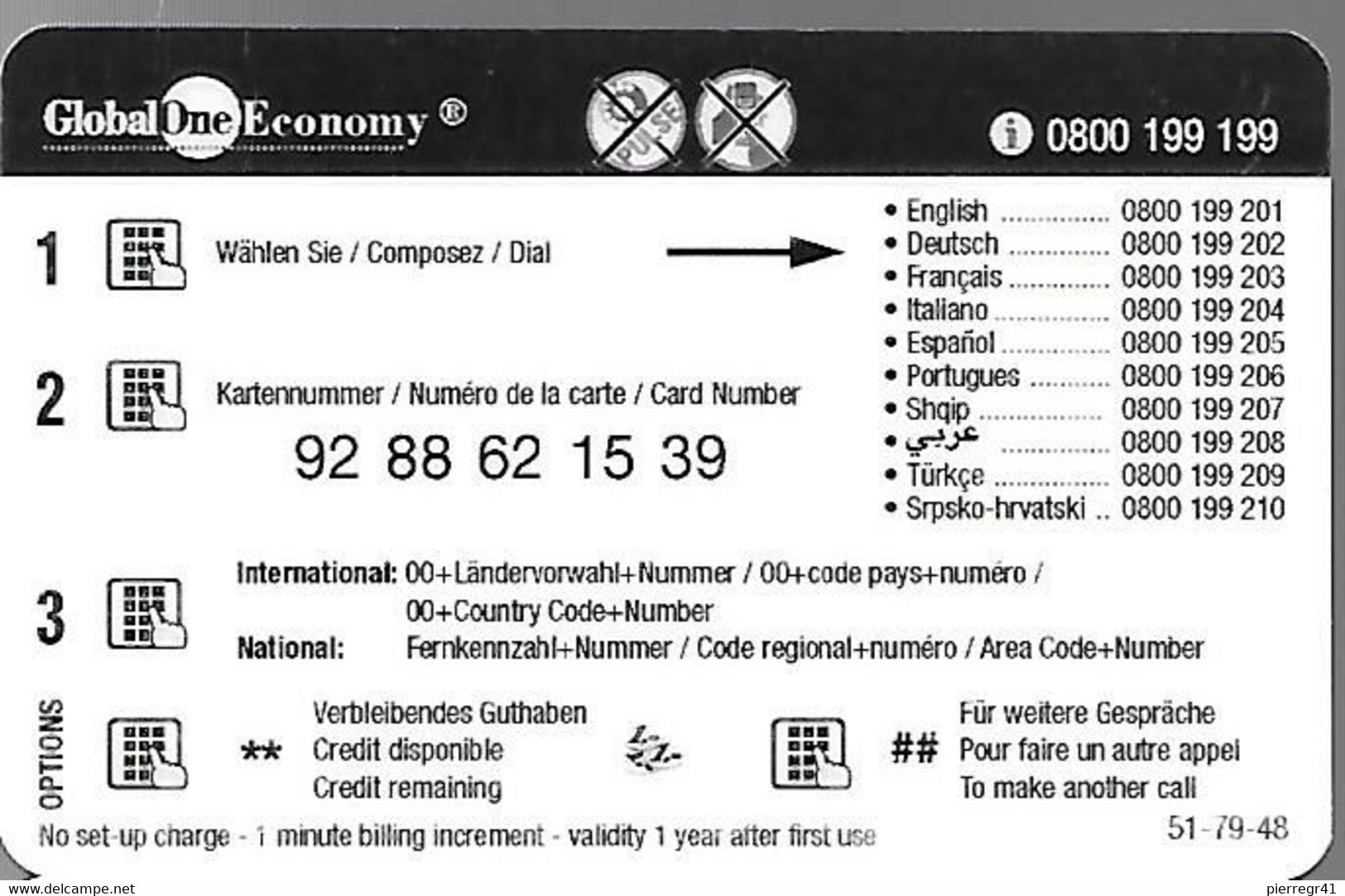 CARTE-PREPAYEE SUISSE-20CHF-GLOBAL ONE ECONOMY-MAIS-/HARVEST-20000Ex-Gratté-Plastic Epais Glacé-TBE - Alimentation