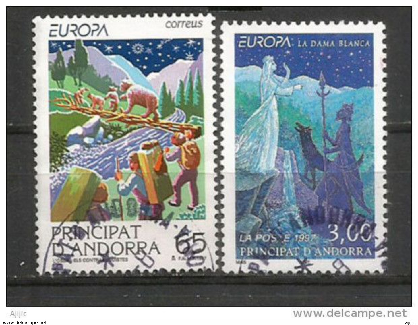 ANDORRA /ANDORRE.Europa 1997, Légendes: L'Ours Et Les Contrebandiers,etc.  2 Timbres Oblitérés, 1 ère Qualité, NO PJ - Usati