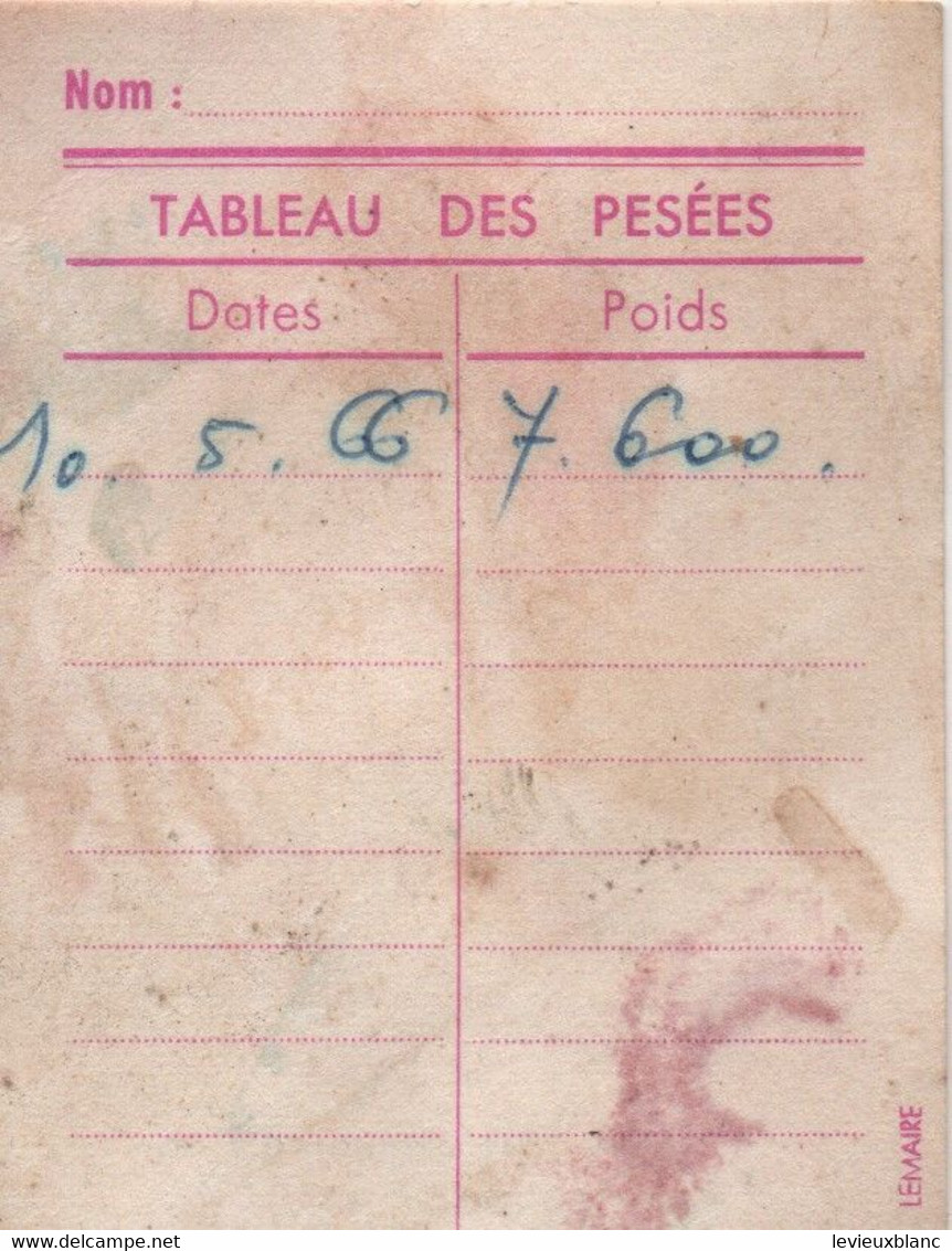 Fiche Publicitaire De Tableau Des Pesées/Poudre Bébé PICOT/ Laboratoire Des Produits PICOT/CALAIS/1966           PARF228 - Schoonheidsproducten