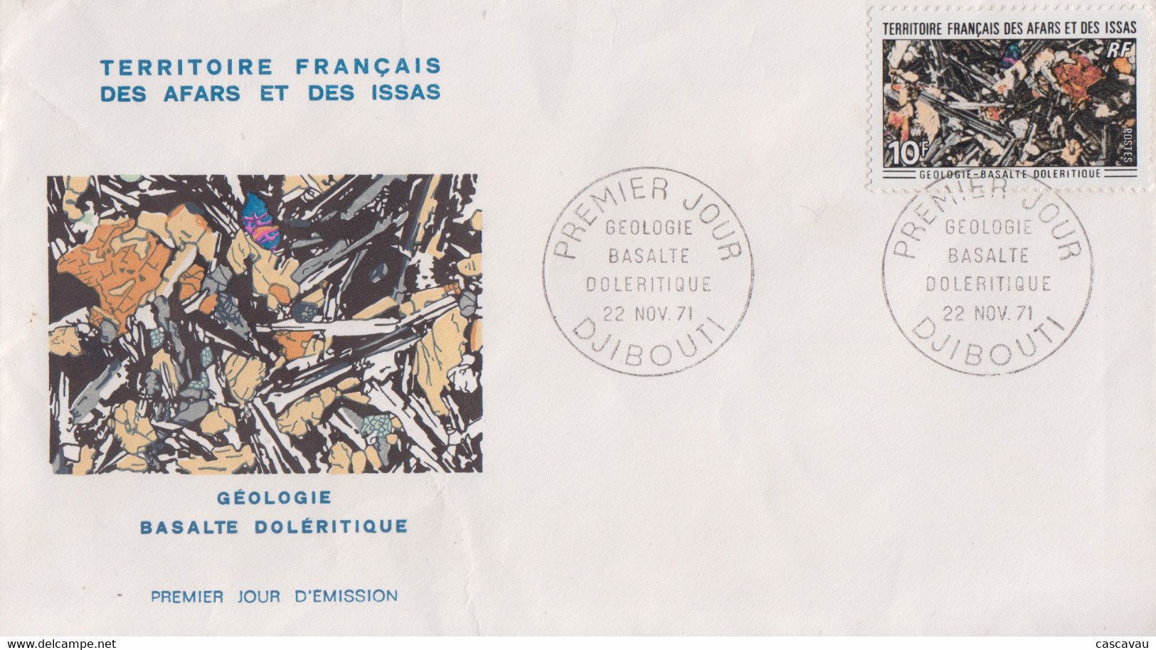 Enveloppe  FDC  1er  Jour  TERRITOIRE  FRANCAIS   Des   AFARS  Et  ISSAS   Géologie   Basalte  Doleritique   1971 - Sonstige & Ohne Zuordnung