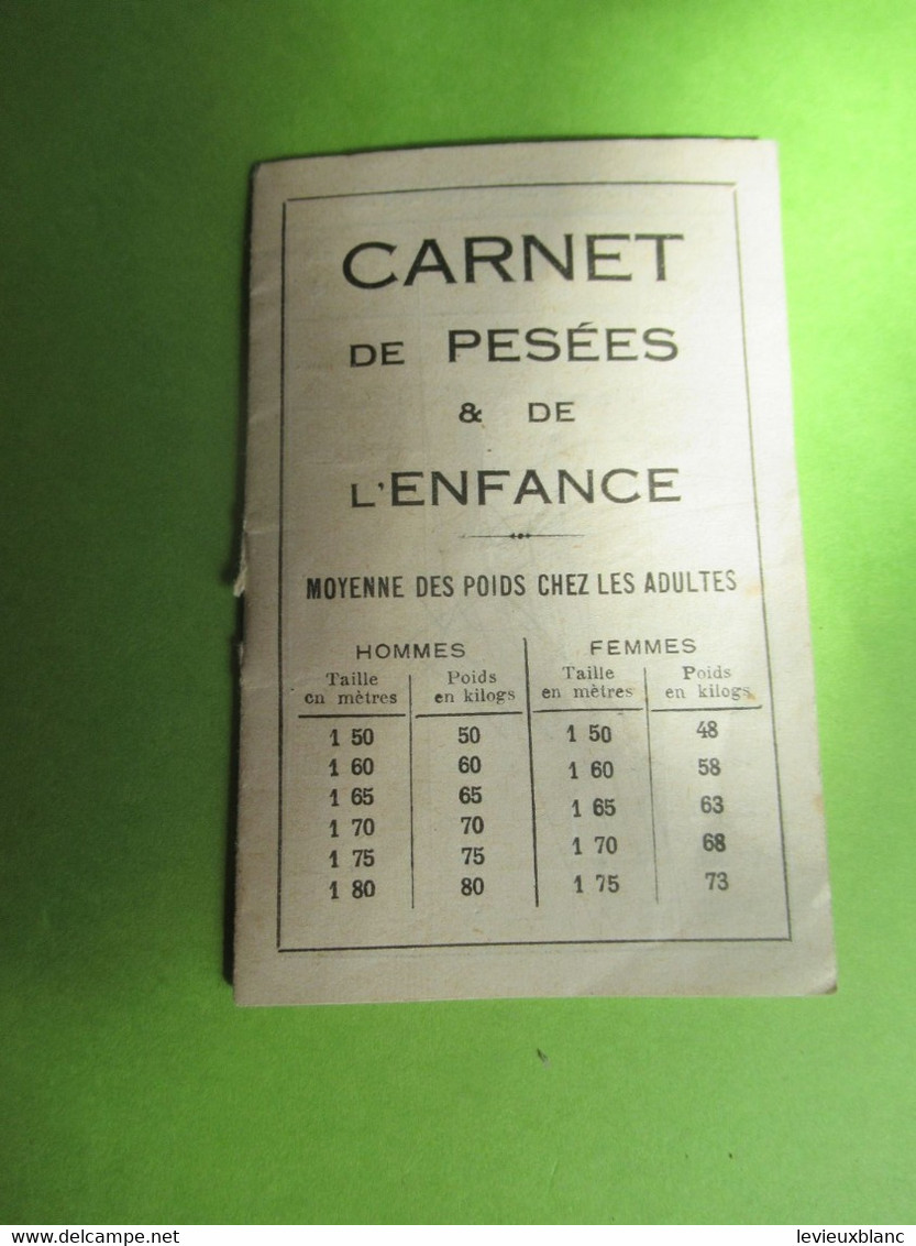 CARNET De Pesées & De L'Enfance /Moyenne Des Poids Chez Les Adultes/ Docteur MARFAN/1944  PARF231 - Productos De Belleza