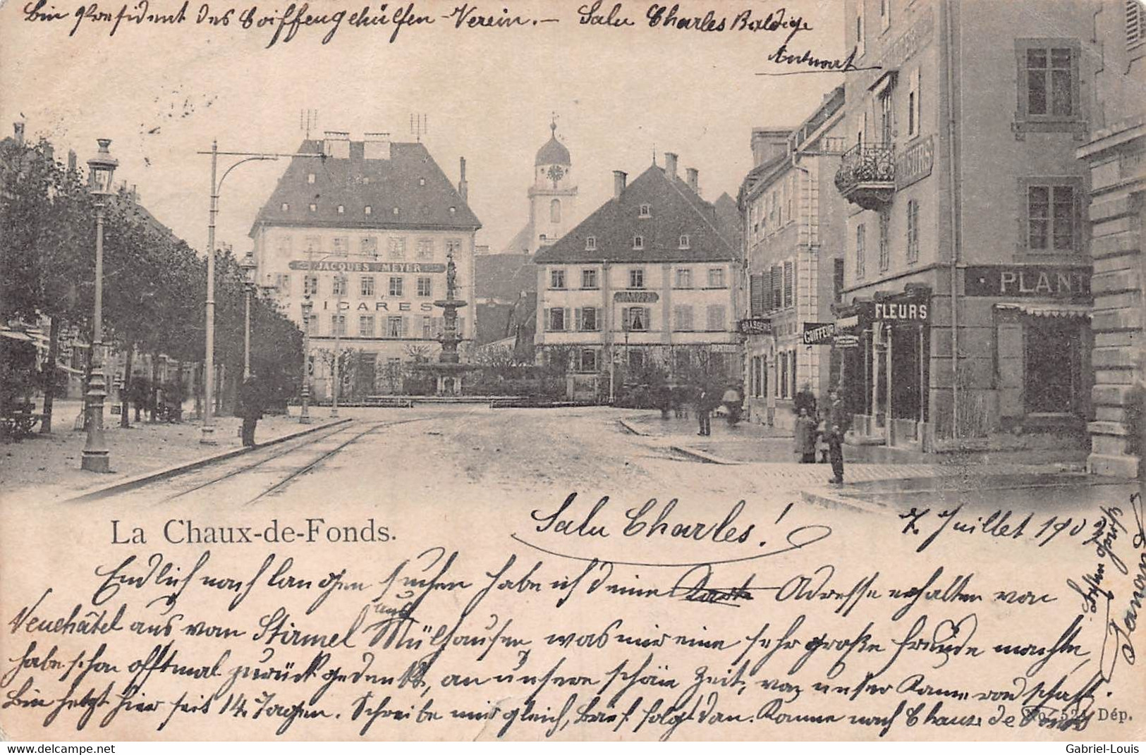 La Chaux-de-Fonds - La Rue Léopold Robert - Fleurs - Jacques Meyer - Fleurs - Banque - 1903 - Autres & Non Classés