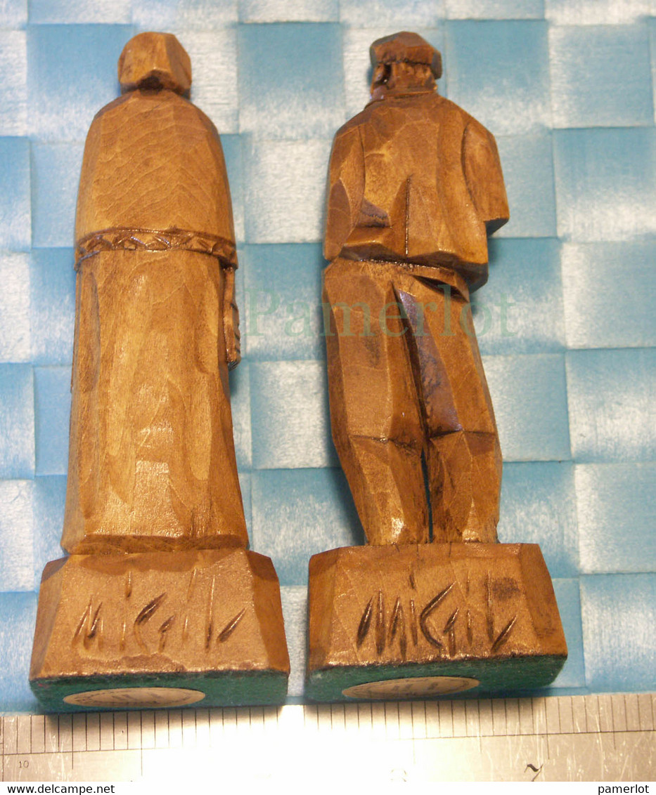 2 Sculptures Sur Bois -St-Jean Port-Joli P.Quebec, Artisanat Blanchet, Et Signature De L'artiste Migil - Wood