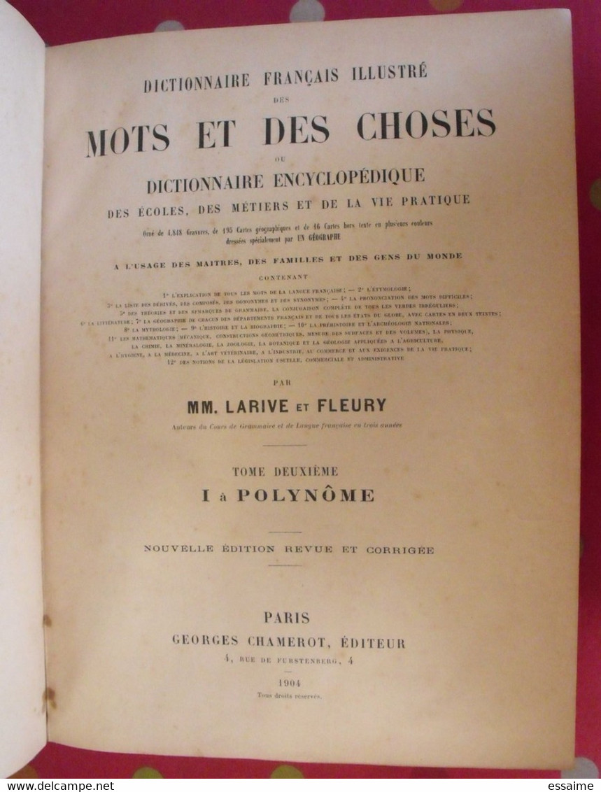 dictionnaire français illustré des mots et des choses. Larive & Fleury. 1904. en 3 tomes