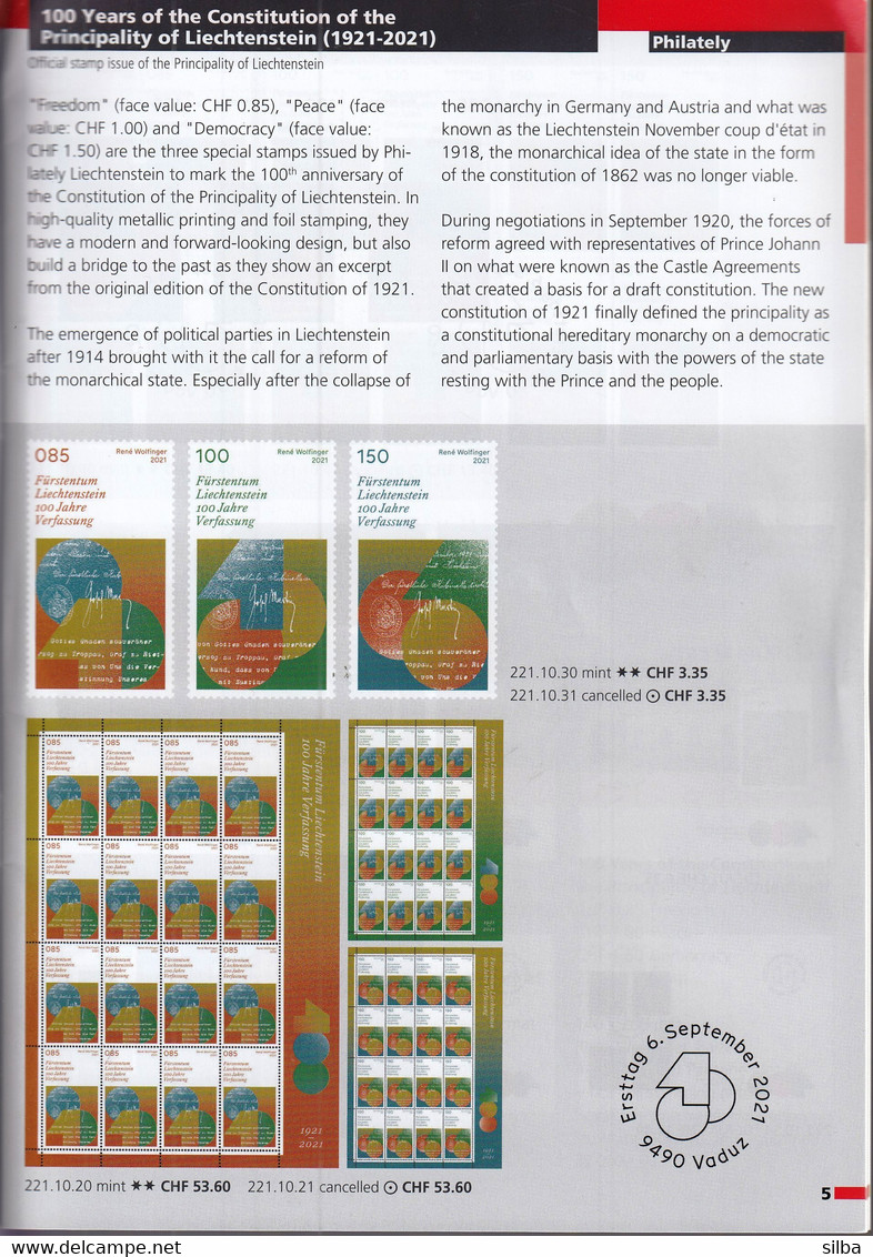 Liechtenstein / 3-2021 / Eugen Zotow, E-mail, Dante Alighieri / Philatelic Stamps Prospectus, Leaflet, Brochure - Autres & Non Classés