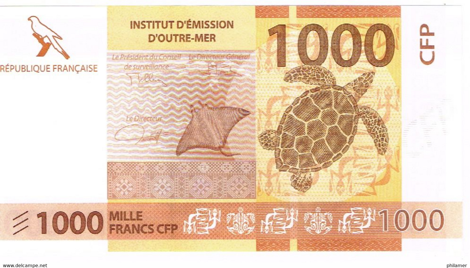 K4 Nouvelle Caledonie Caledonia Wallis Polynesie Francaise IEOM 1000 F Cagou Oiseau Perruche Tortue Raie UNC Neuf - Nouméa (New Caledonia 1873-1985)