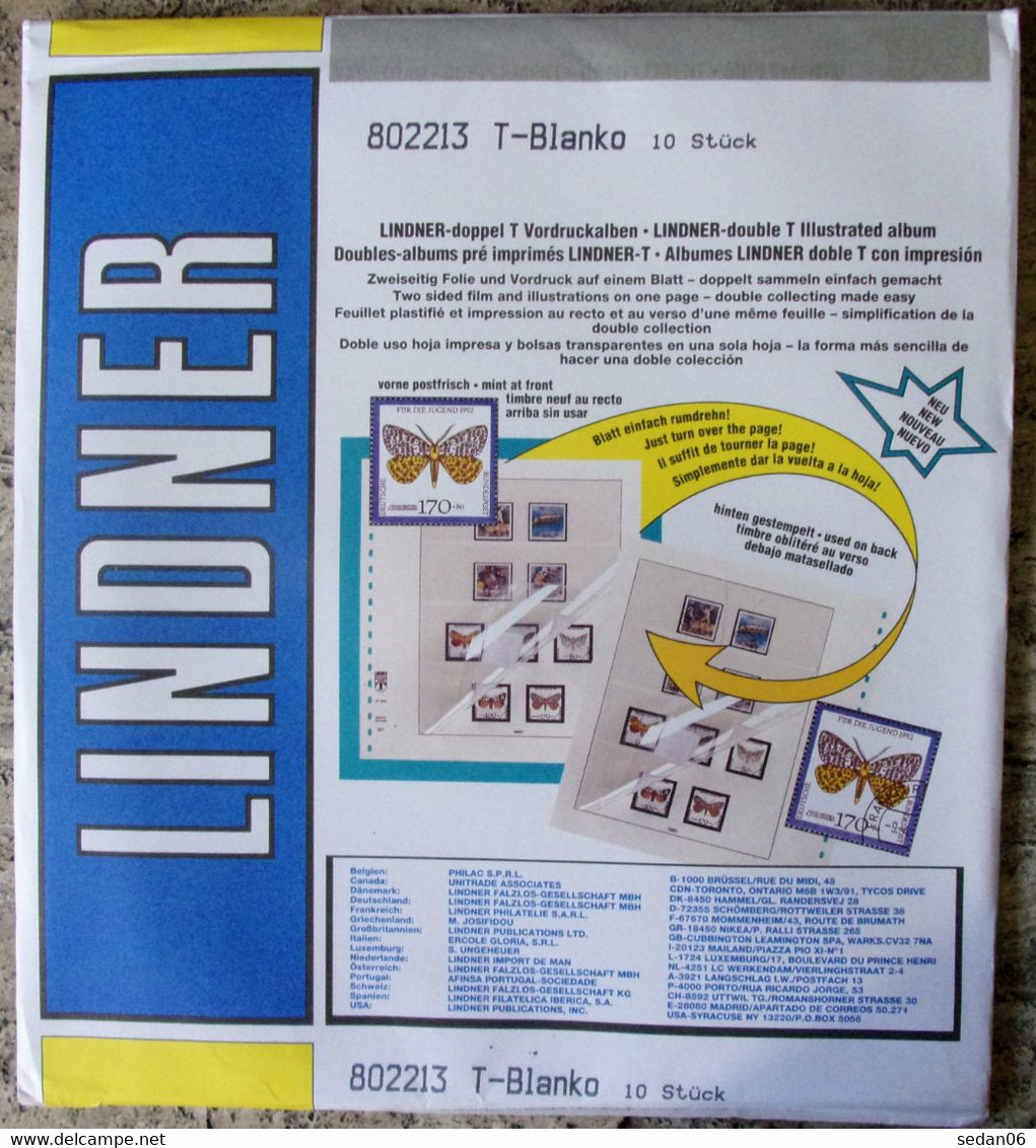 Lindner - Feuilles NEUTRES LINDNER-T REF. 802 213 P (2 Poches) (paquet De 10) - For Stockbook