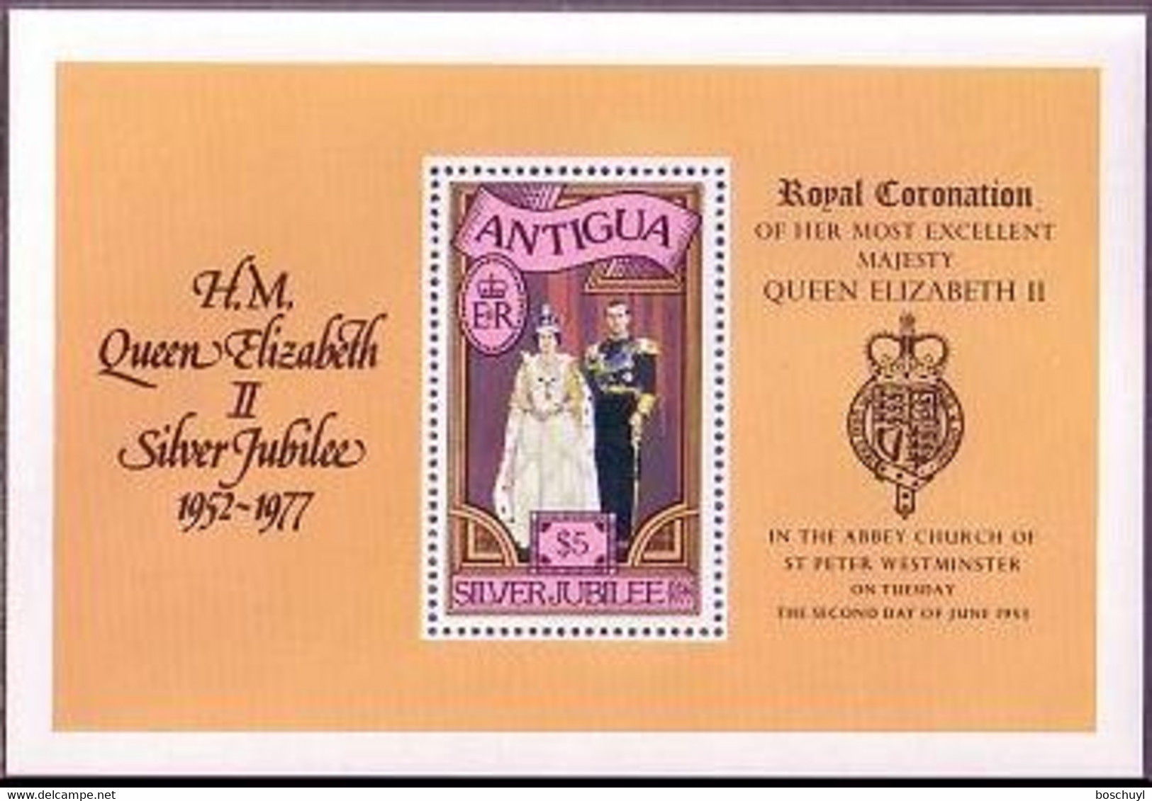 Antigua, 1977, Silver Jubilee Of Queen Elizabeth II, Royal, Coronation, MNH, Michel Block 28 - Sonstige & Ohne Zuordnung
