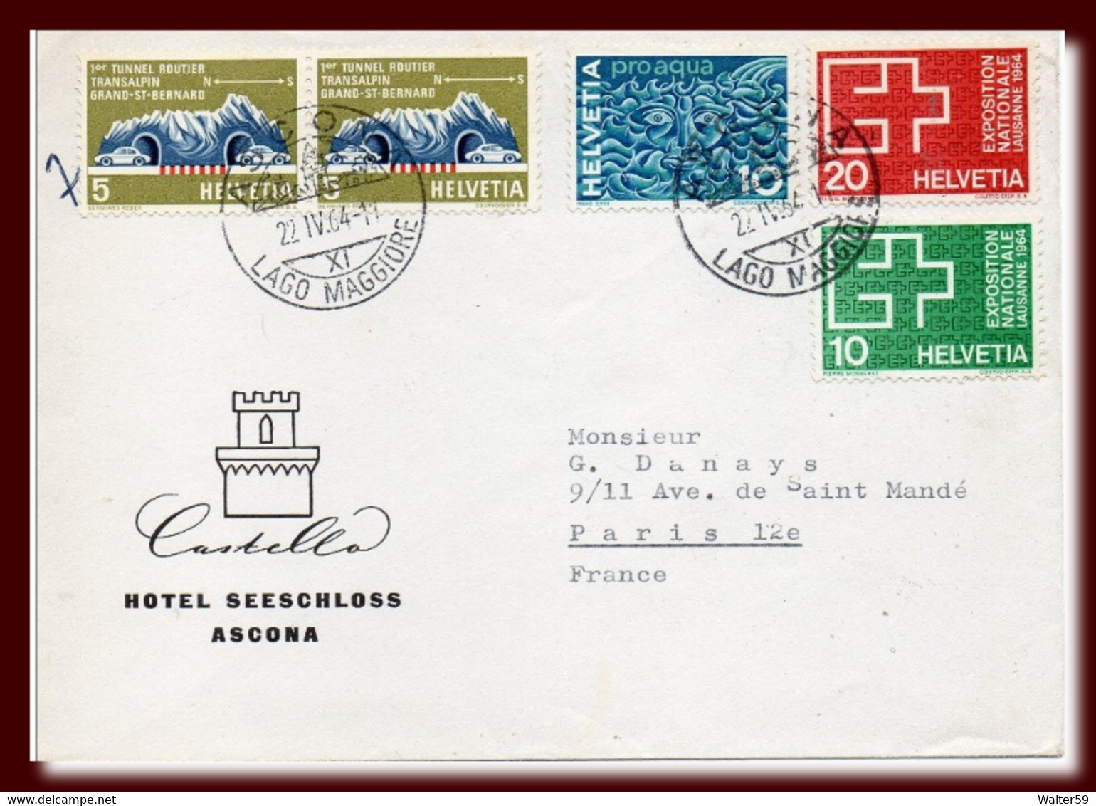 1964 Schweiz Suisse Svizzera Busta Vg ASCONA X Francia Enveloppe Brief - Marcofilie