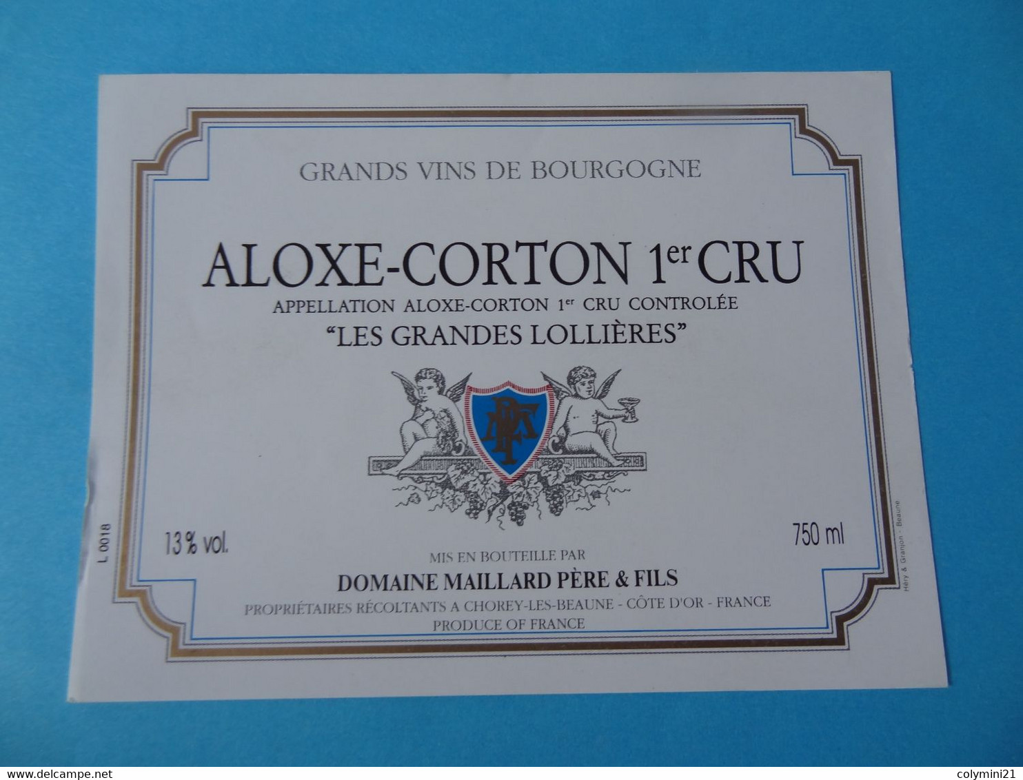 Etiquette Neuve Aloxe Corton 1er Cru Les Grandes Lollières Domaine Maillard Père & Fils - Bourgogne