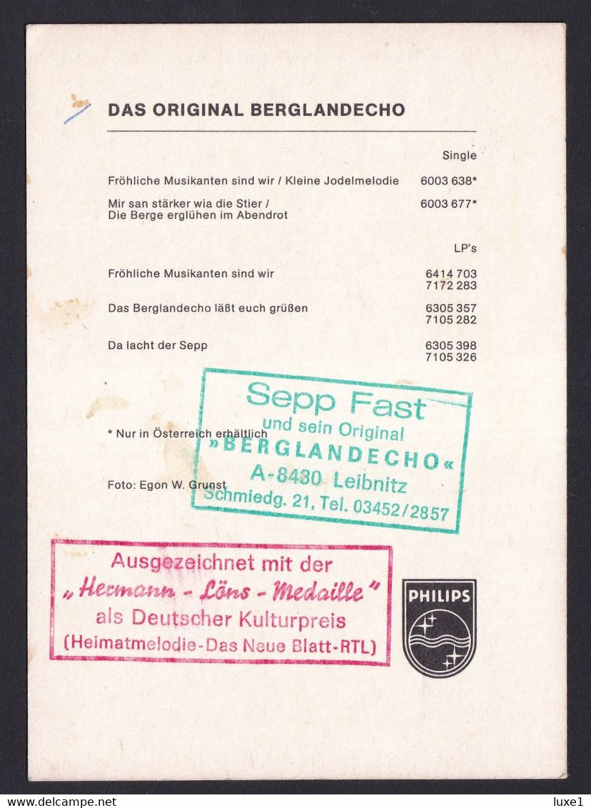 AUSTRIA  ,  MUSIC  ,   SEPP  FAST  BERGLANDECHO  ,    SIGN   ,  OLD  POSTCARD - Leibnitz