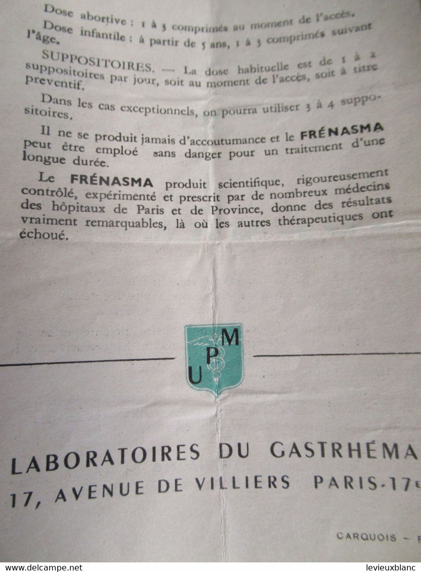 Médicament/ Notice D'utilisation/ Traitement Scientifique De L'Asthme/FRENASMA/Gastrhéma-Paris/ Vers 1950-60  PARF233 - Accesorios