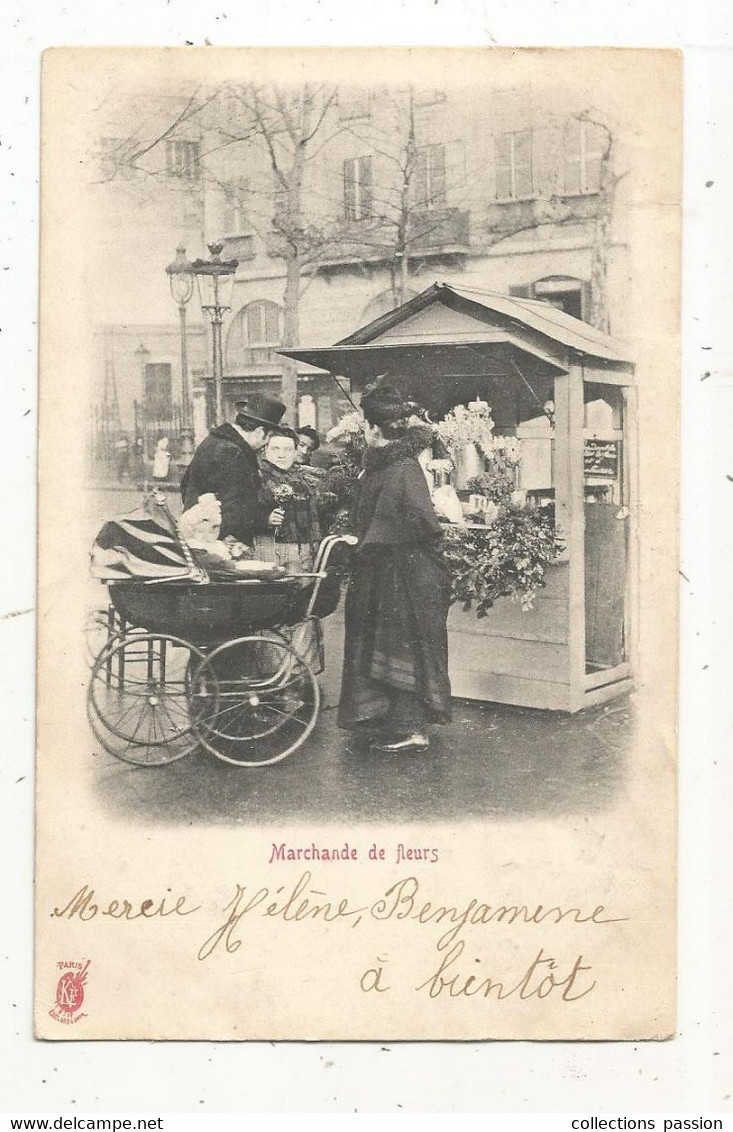 Cp , Métier, MARCHANDE DE FLEURS, Dos Simple , Voyagée 1903 - Artisanat