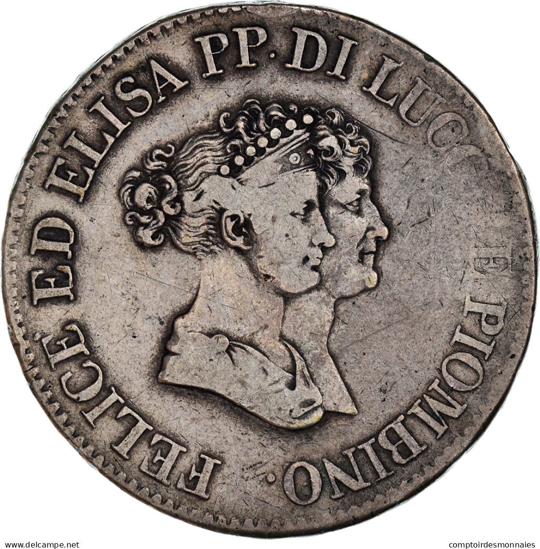 Monnaie, États Italiens, LUCCA, Felix And Elisa, 5 Franchi, 1805, Firenze, TB+ - Lucca