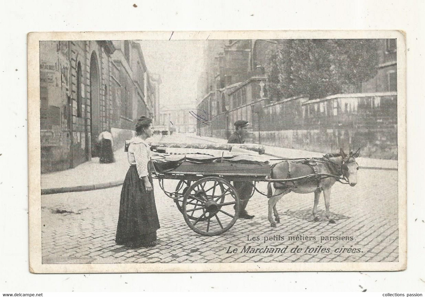 Cp , Métier, Les Petits Métiers Parisiens , Le Marchand De Toiles Cirées,écrite ,publicité : Le MOKA WILLIOT - Fliegende Händler