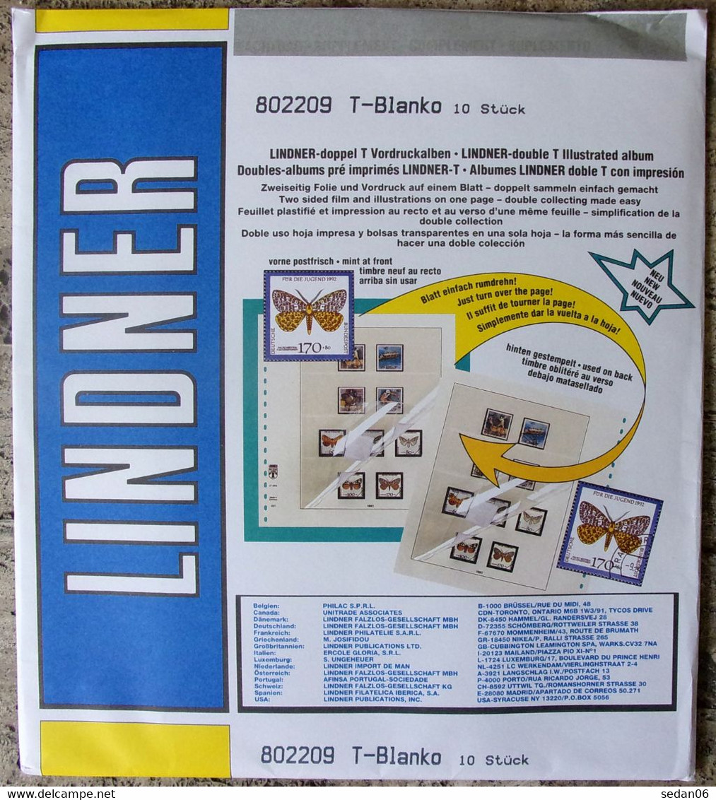 Lindner - Feuilles NEUTRES LINDNER-T REF. 802 209 P (2 Poches) (paquet De 10) - A Bandes