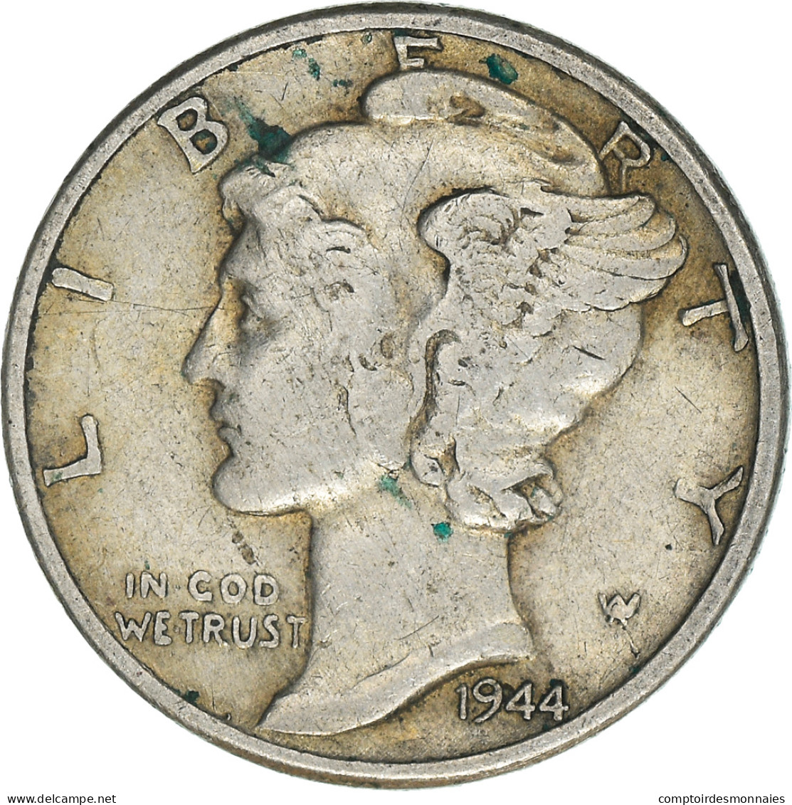 Monnaie, États-Unis, Mercury Dime, Dime, 1944, U.S. Mint, Philadelphie, TTB - 1916-1945: Mercury (Mercure)