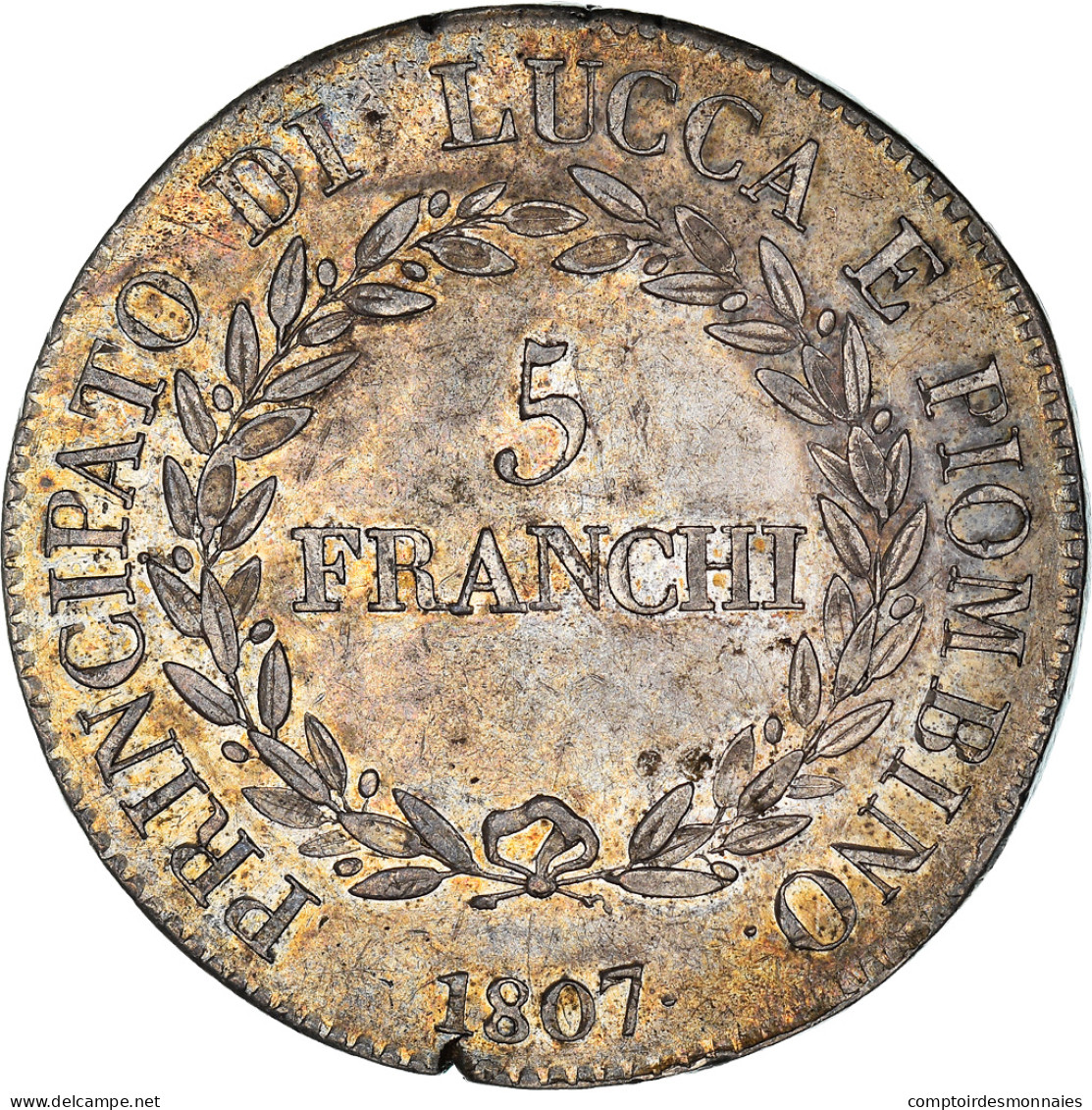 Monnaie, États Italiens, LUCCA, Felix And Elisa, 5 Franchi, 1807, Firenze, TTB - Lucca