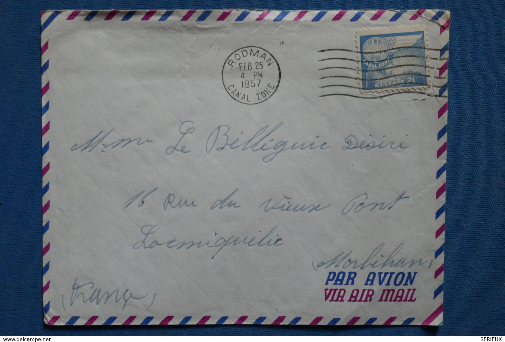 AC1 ETATS UNIS  CANAL ZONE BELLE LETTRE  1957  RODMAN POUR LA  FRANCE + AEROPHILATELIE++   AFFR. PLAISANT - Canal Zone