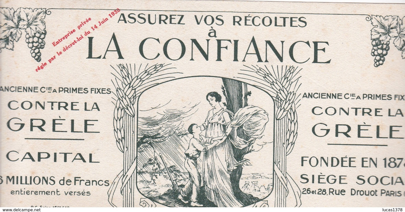 ASSURER VOS RECOLTES A LA CONFIANCE / CONTRE LA GRELE / RARE - Bank & Versicherung