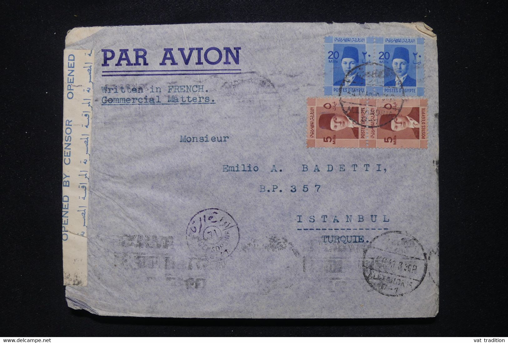 EGYPTE - Enveloppe Commerciale De Alexandrie Pour Istanbul En 1940 Avec Contrôle Postal - L 107405 - Briefe U. Dokumente