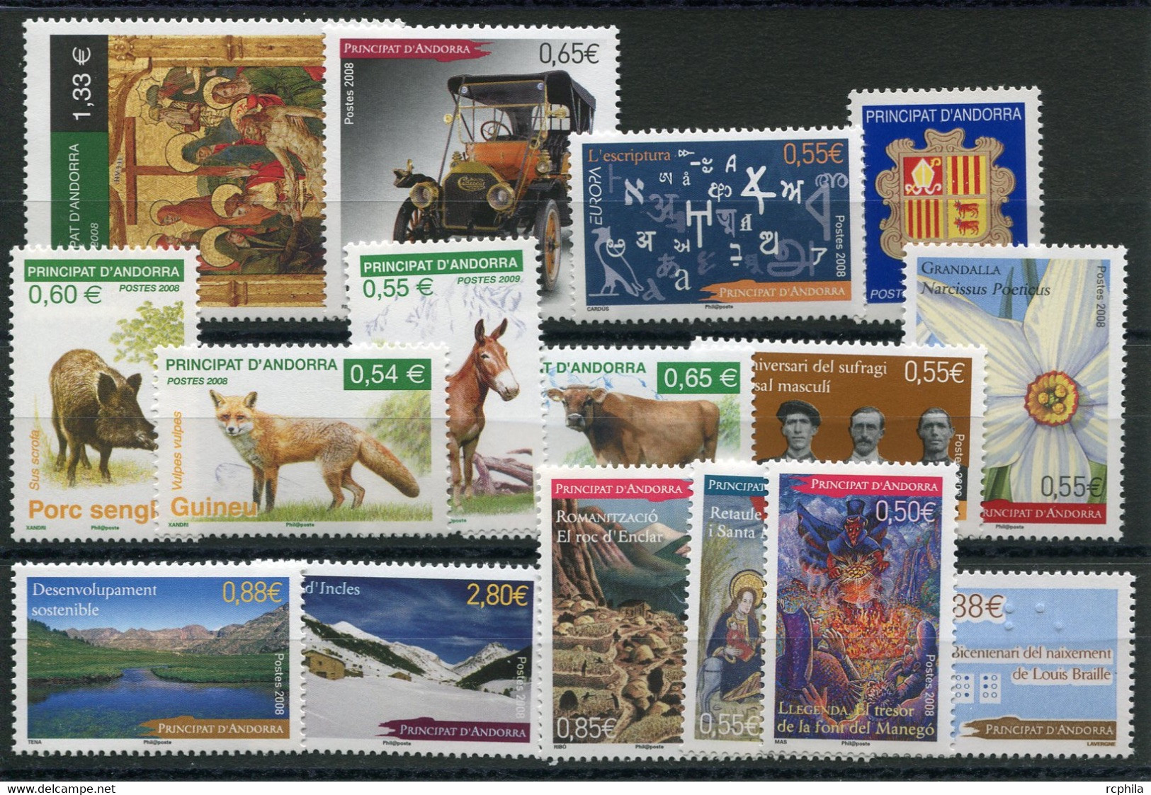 RC 21397 ANDORRE 2008 LOT DE TIMBRES A LA FACIALE NEUFS ** - Ungebraucht