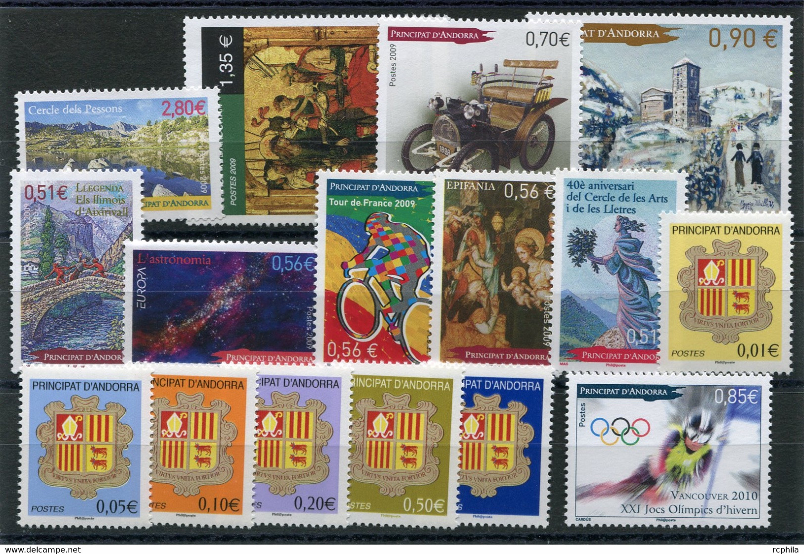 RC 21398 ANDORRE 2009 LOT DE TIMBRES A LA FACIALE NEUFS ** - Nuevos