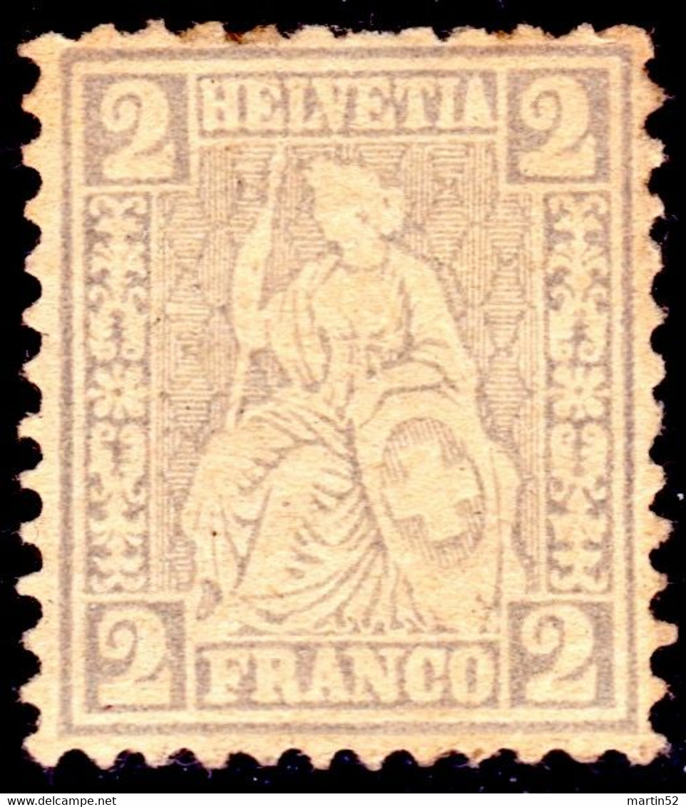 Schweiz Suisse 1862: HELVETIA 2c Grau / Gris Zu 28 Mi 20 Yv 33  (Zumstein CHF 160.00) - Ungebraucht