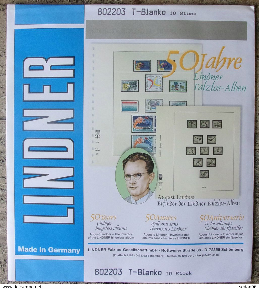 Lindner - Feuilles NEUTRES LINDNER-T REF. 802 203 P (2 Poches) (paquet De 10) - For Stockbook