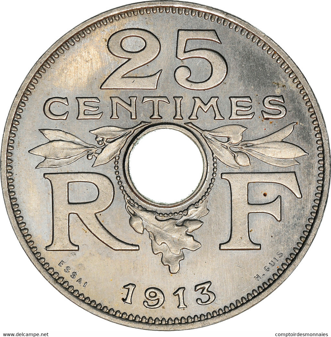 Monnaie, France, Essai De Guis, Grand Module, 25 Centimes, 1913, SUP+, Nickel - Essais, Piéforts, épreuves & Flans Brunis