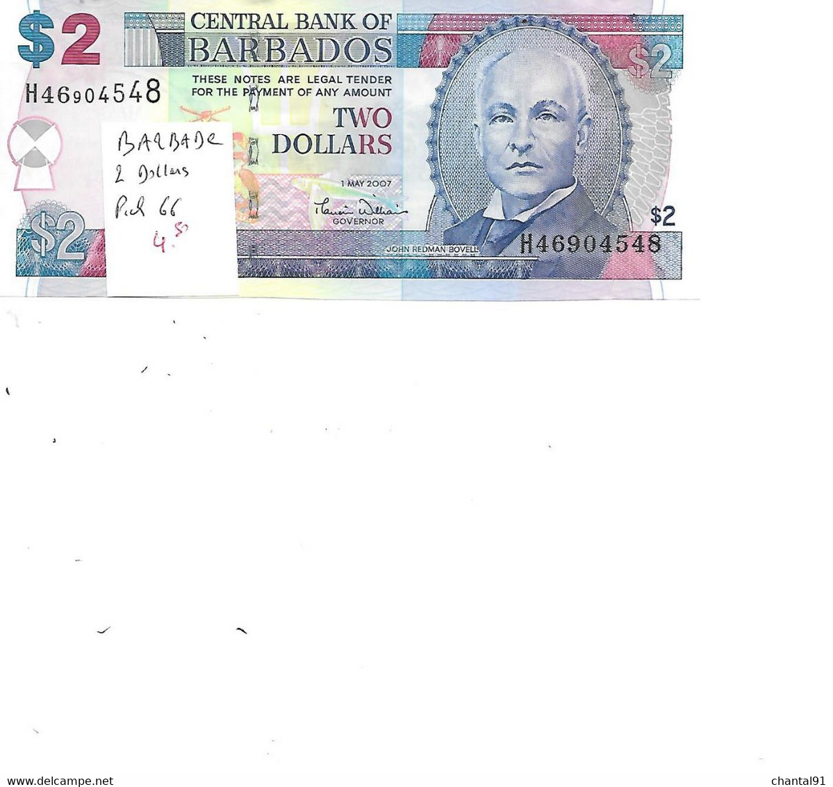 BARBADES BILLET 2 DOLLARS PICK 66 - Barbados