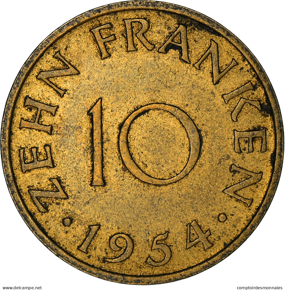 Monnaie, SAARLAND, 10 Franken, 1954, Paris, TTB+, Aluminum-Bronze, KM:1 - 10 Francos