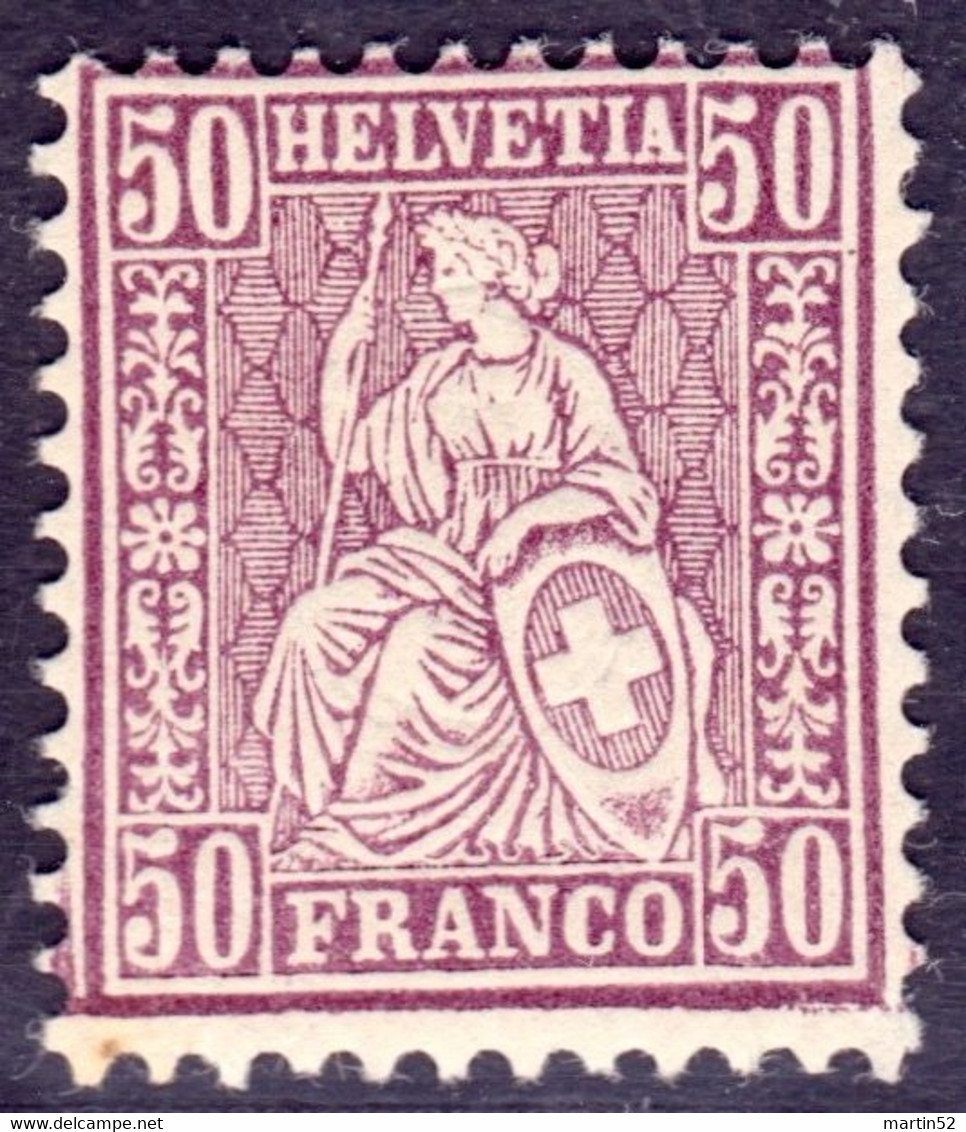 Schweiz Suisse HELVETIA 1867: Zu 43 Mi 35 Yv 48 - 50c Lila ** Postfrisch MNH (Zumstein CHF 140.00) - Ungebraucht