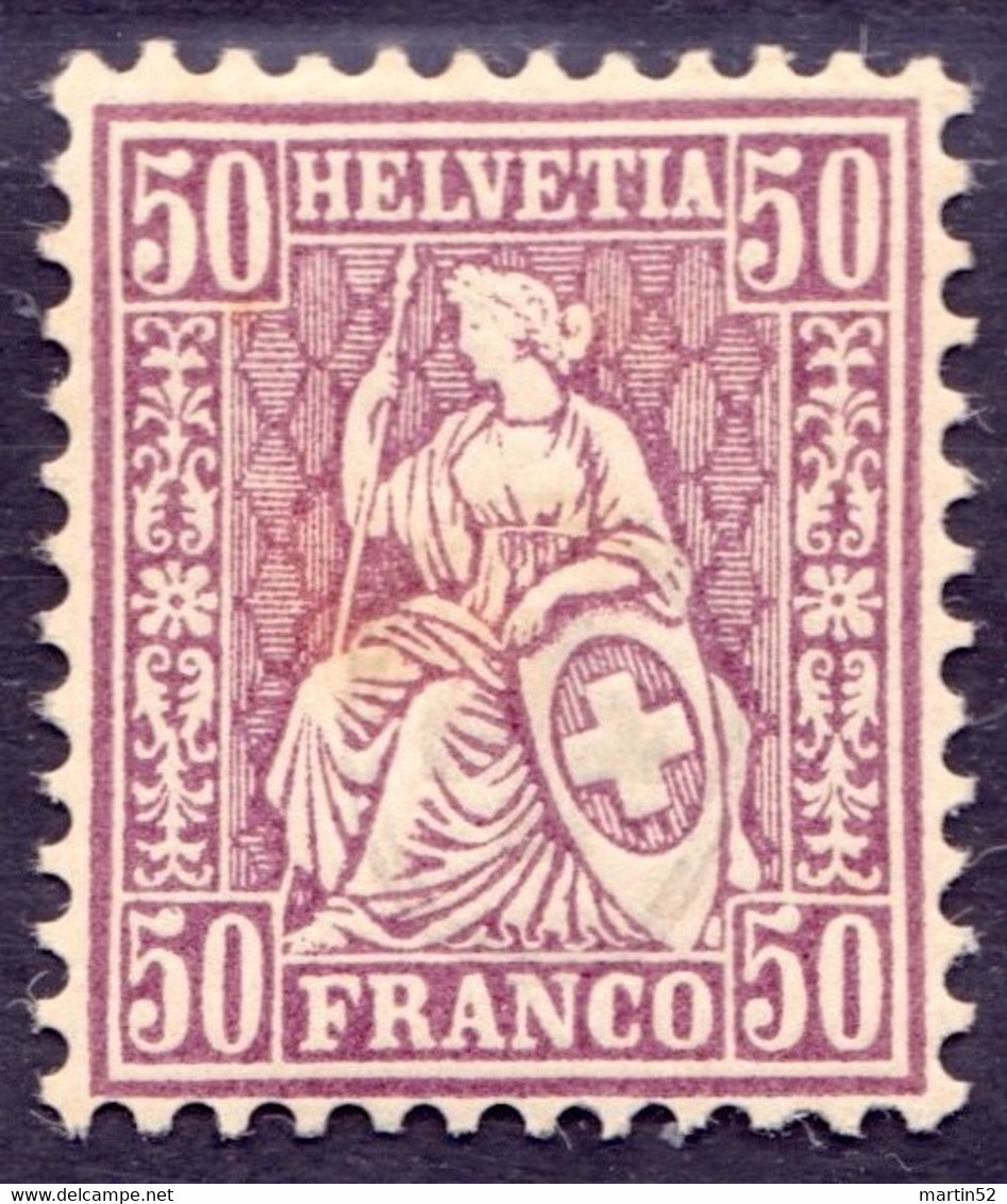 Schweiz Suisse HELVETIA 1867: Zu 43 Mi 35 Yv 48 - 50c Lila * Falzspur - Trace De Charnière - MLH (Zumstein CHF 70.00) - Neufs