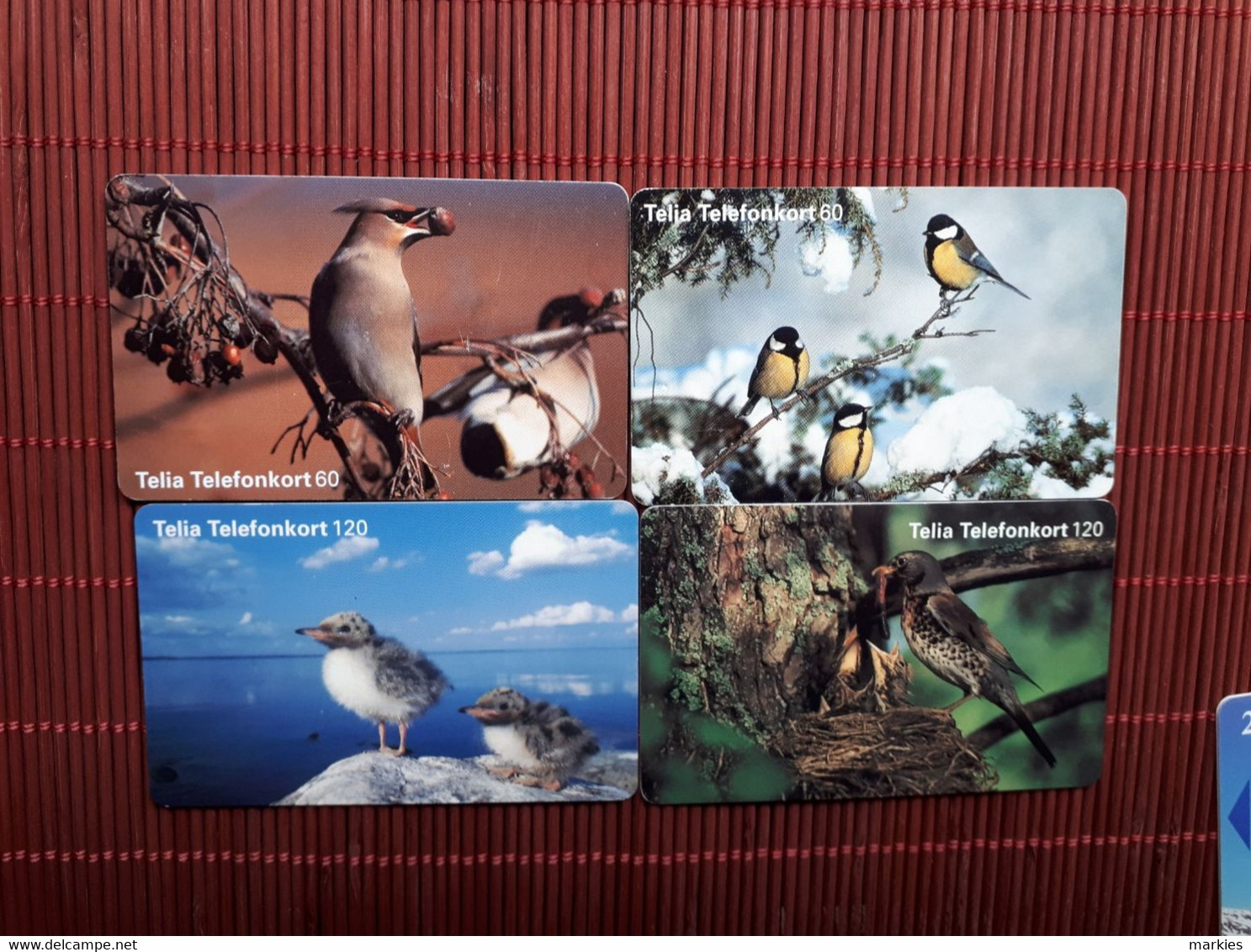 4 Phonecards Birds Used  Rare - Pájaros Cantores (Passeri)
