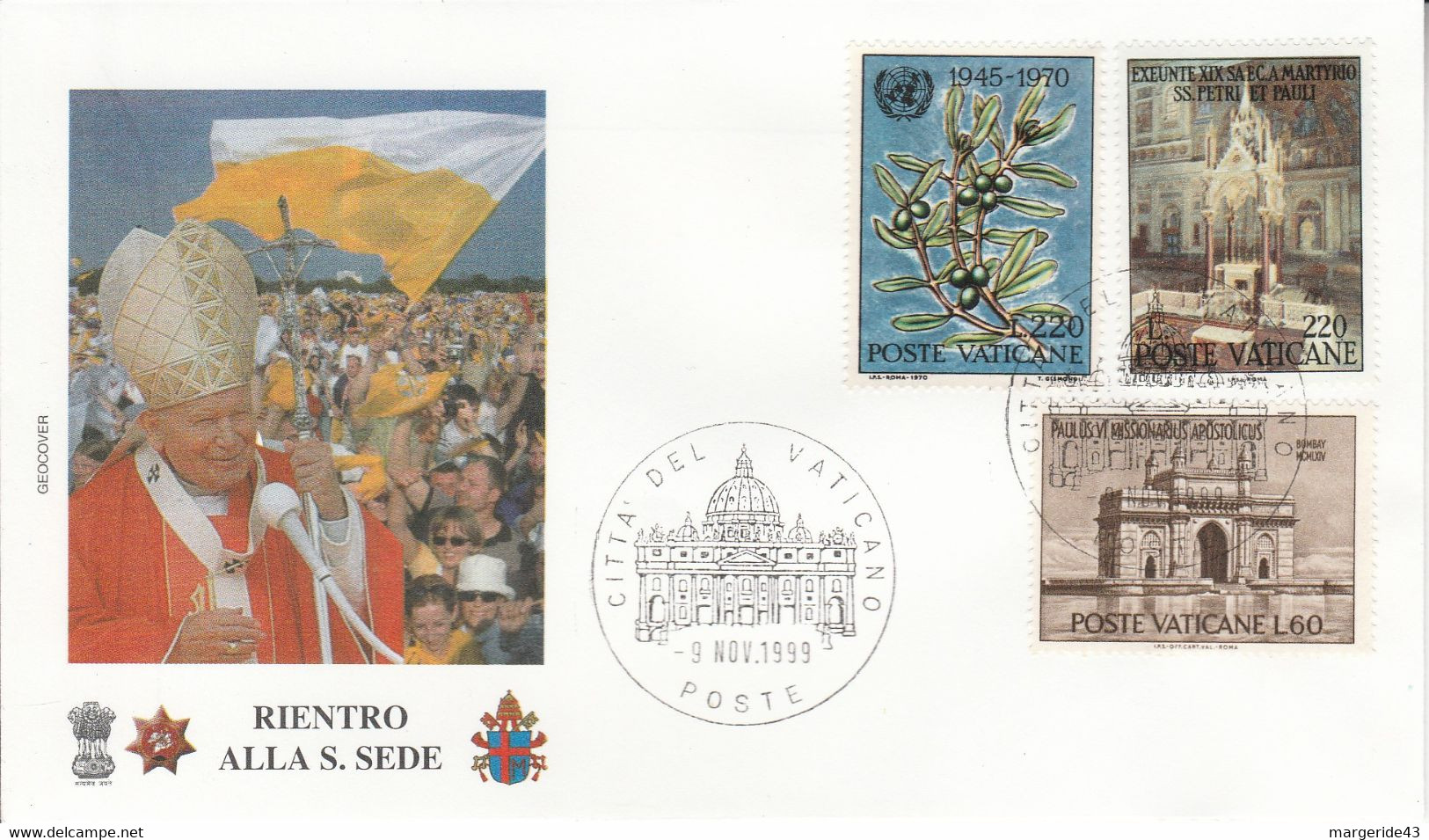 VATICAN RETOUR PAPE JEAN PAUL II  1999 - Maschinenstempel (EMA)