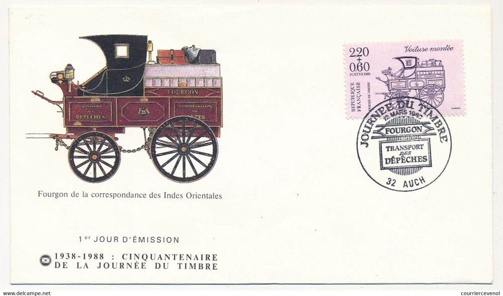FRANCE - Enveloppe FDC - Journée Du Timbre 1988 - 2,20 + 0,60 Fourgon... - 32 AUCH - 15 Avril 1989 - 1980-1989