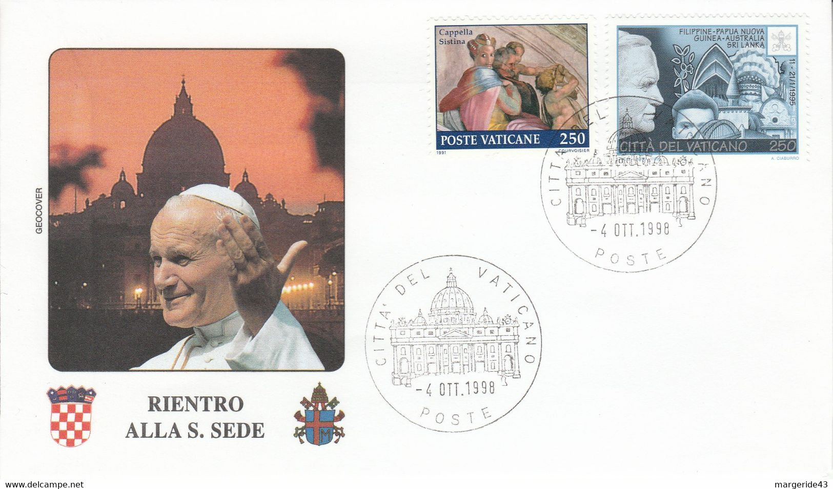 VATICAN 1998 RETOUR VOYAGE PAPE JEAN PAUL II - Maschinenstempel (EMA)