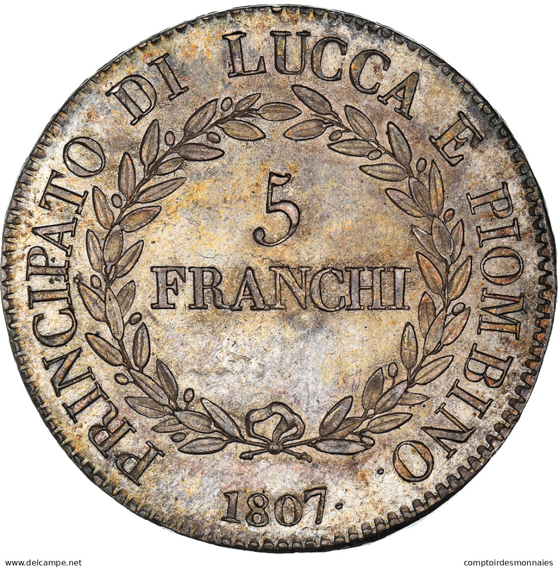 Monnaie, États Italiens, LUCCA, Felix And Elisa, 5 Franchi, 1807, Firenze - Lucca